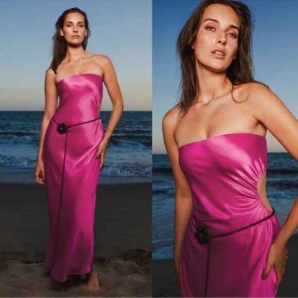 NEW Reformation Nevaeh Strapless Maxi Dress Cutout Flambé Pink Medium - Picture 8 of 8